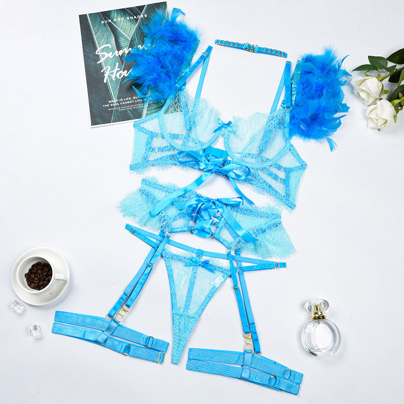 Blue feather lingerie set