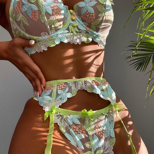 Three-piece floral lingerie set